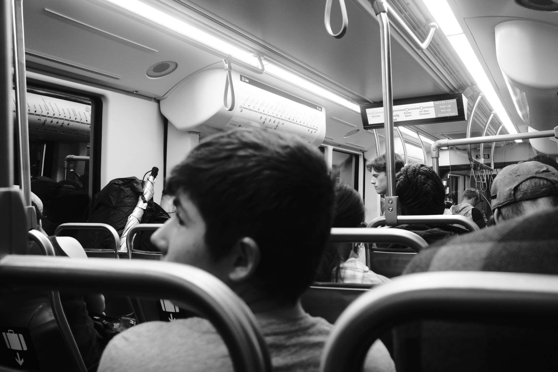 Passengers on the Seattle light rail.