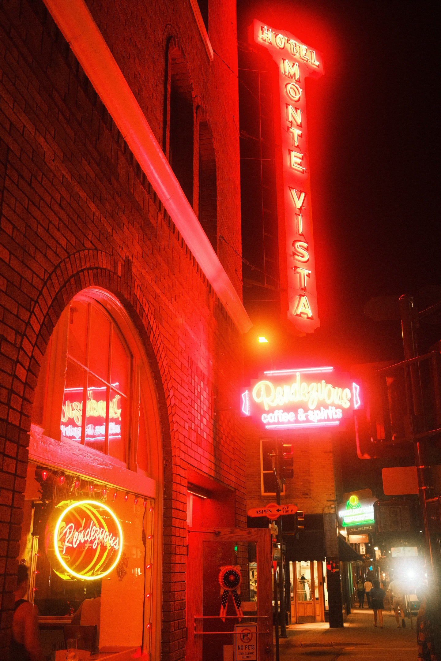 Building lights lit up at night.